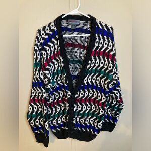 Vintage Mache Abstract Knit Cardigan, Size Medium